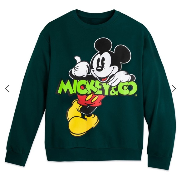 Disney Green Crewneck Pullover Sweater with Mickey Mouse Size Medium Unisex - Picture 1 of 12